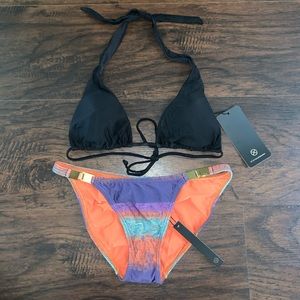 NWT VIX 2 piece Black Orange Bikini Set S XS $198
